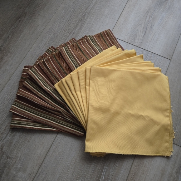 Set of 16 Gold Ochre & Rust Olive Stripe cotton reusable napkins EUC - Picture 1 of 8